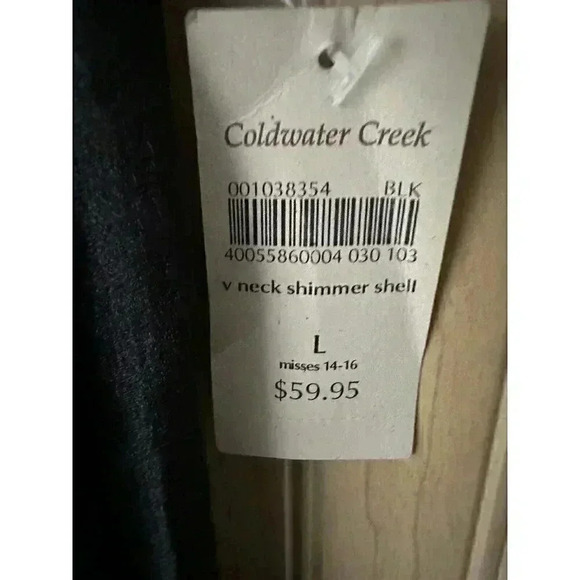 Coldwater Creek Tank Top Womens Black Shimmer Shell V-Neck Sleeveless NWT Large - Picture 2 of 5